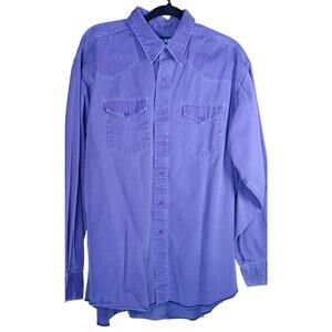 VTG Wrangler Brushpopper Shirt Mens XL 17.5-35 Purple Western Button Up Cowboy